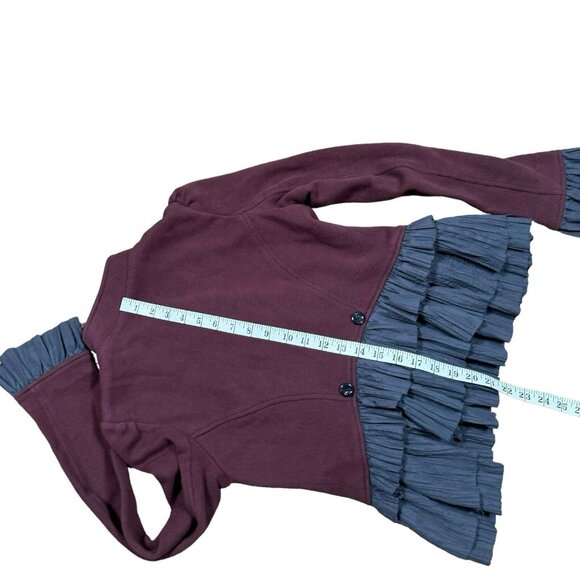 Free People Boho Jacket Women’s Sz 6 Military Ruffles Blazer Burgundy Gray - Picture 9 of 12